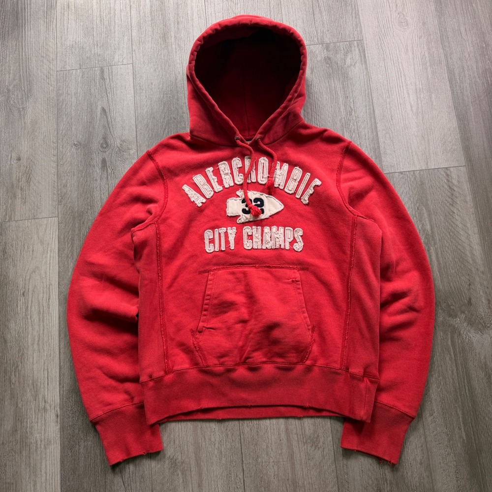 Y2K Abercrombie & Fitch S Red City Champs Hoodie Applique Distressed Macau